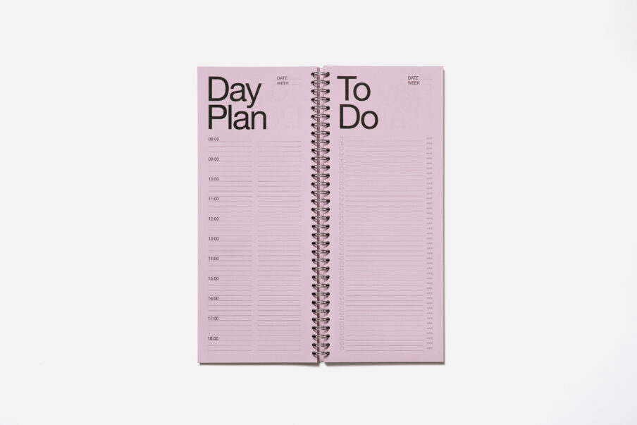 Spiral-bound pink purple to do planner with clean bold heading